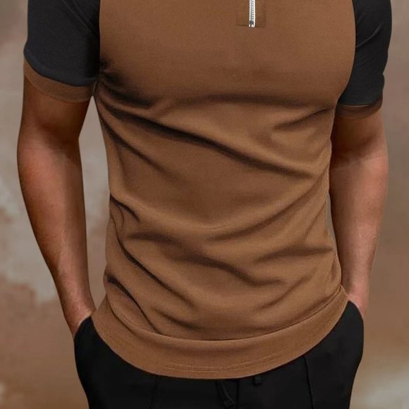 Brown Mens Zip Up Polo - Picture 2 of 5